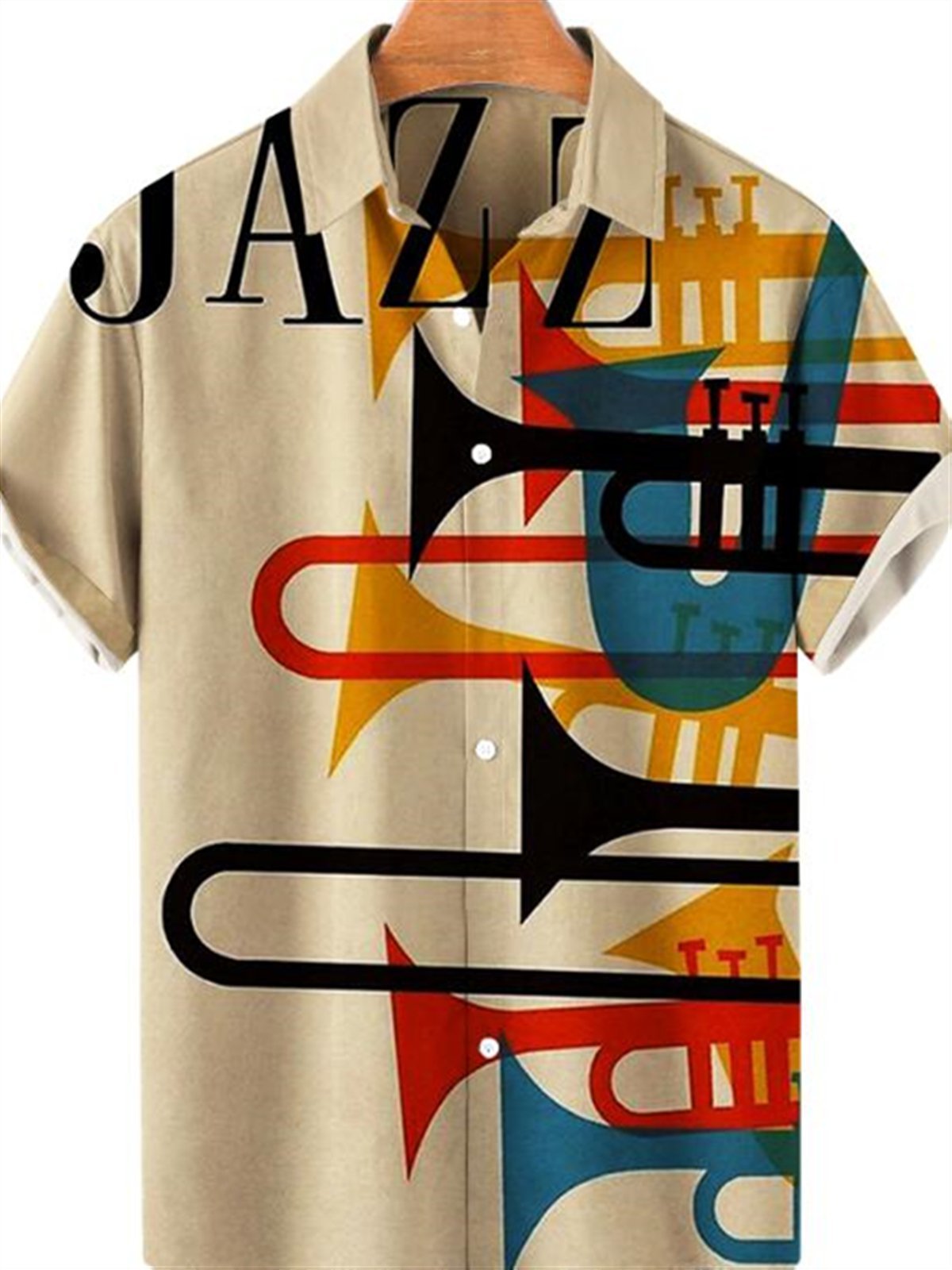 Classic Music Men's Shirts Jazz Instruments Trumpet Brass Printed Short-sleeved Street Casual Tops