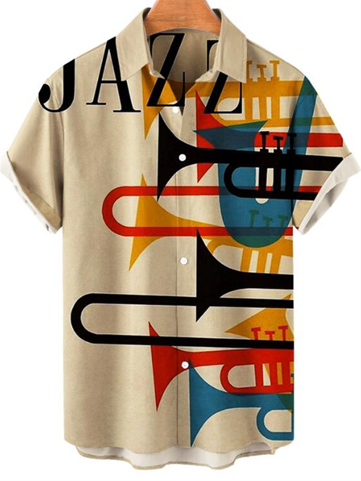 Classic Music Men's Shirts Jazz Instruments Trumpet Brass Printed Short-sleeved Street Casual Tops