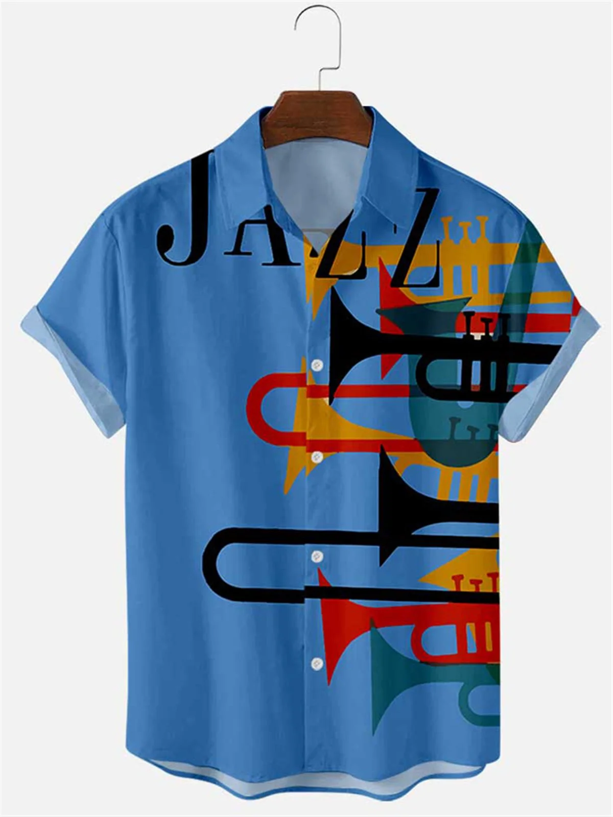 Classic Music Men's Shirts Jazz Instruments Trumpet Brass Printed Short-sleeved Street Casual Tops