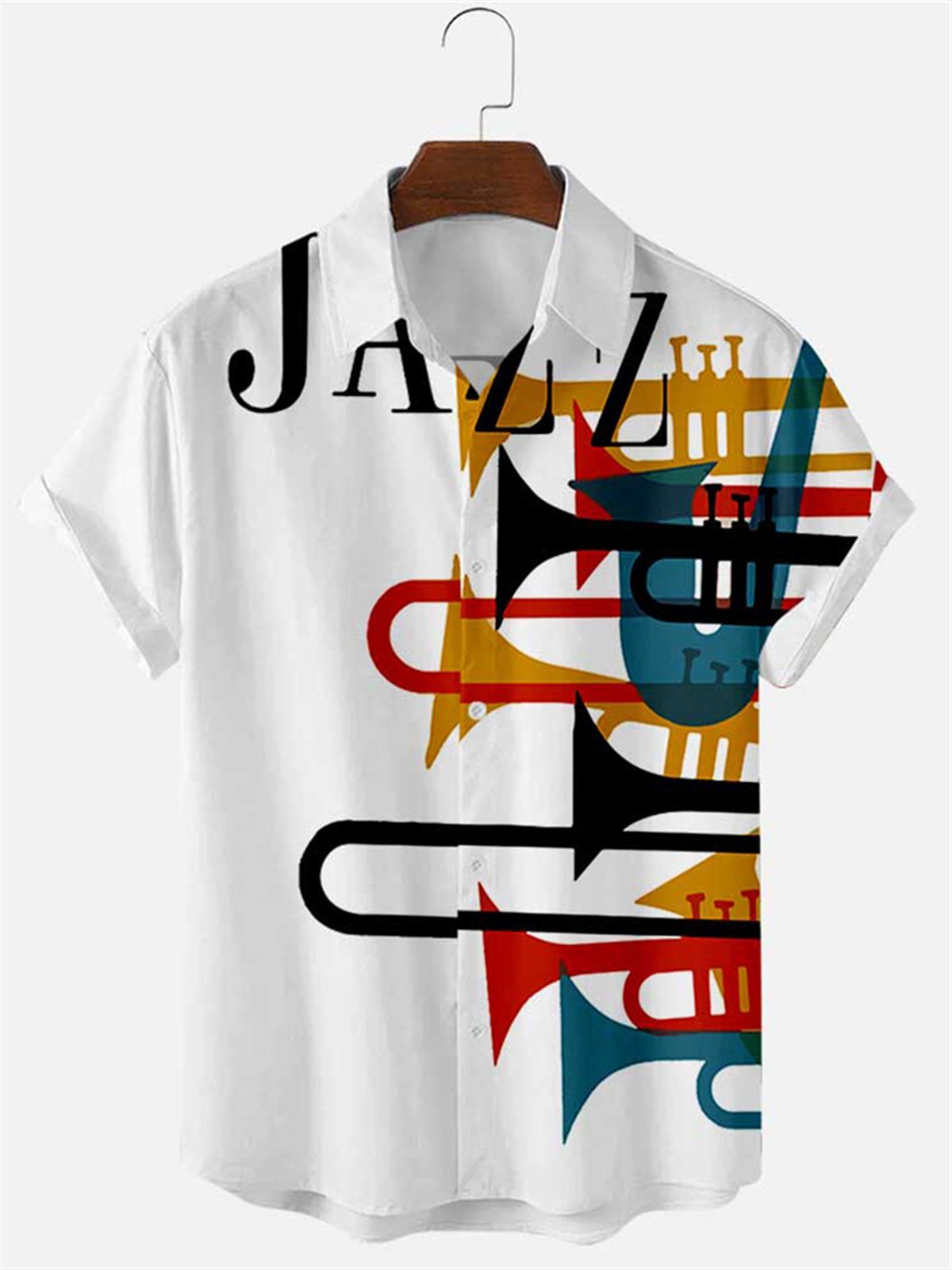 Classic Music Men's Shirts Jazz Instruments Trumpet Brass Printed Short-sleeved Street Casual Tops