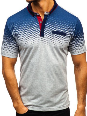 Casual Henley Collar Ombre Polo Shirts & Tops