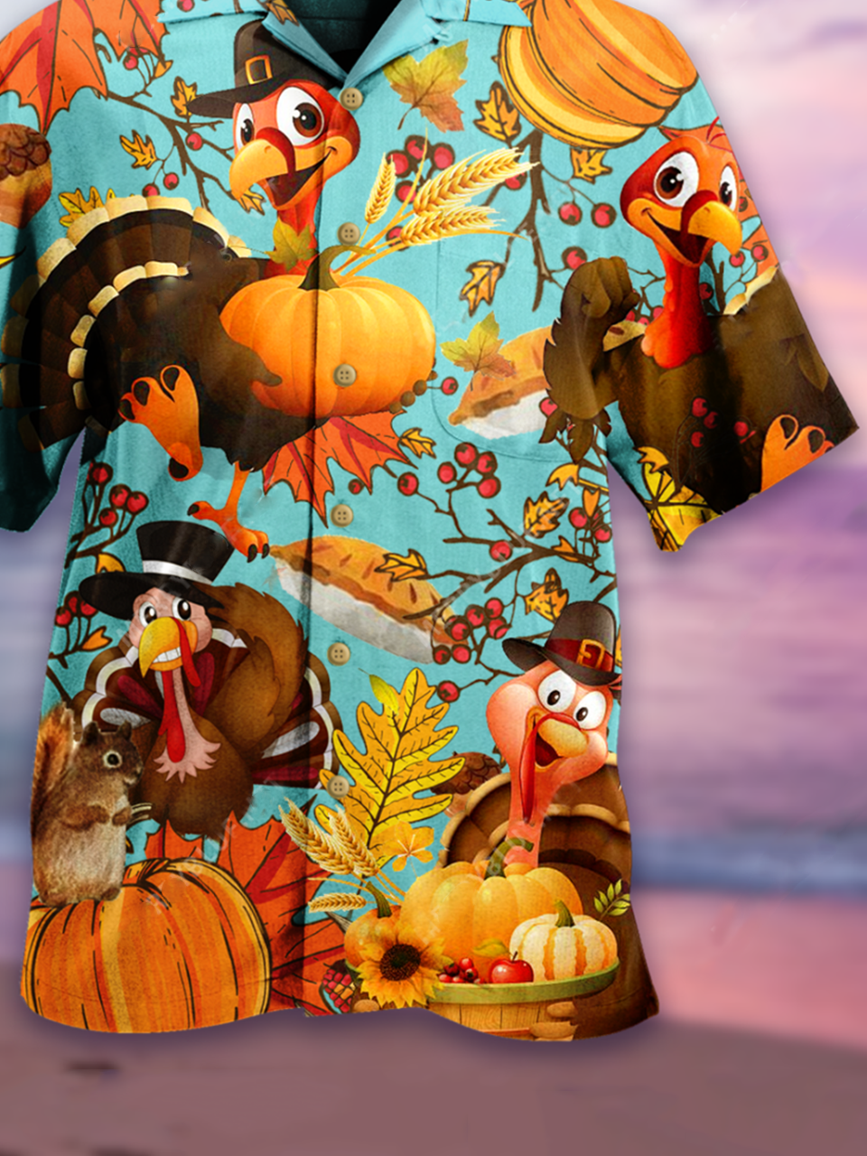Joymitty Men's Thanksgiving Shirt Collar Abstract Printed Hawaiian Shirts & Tops