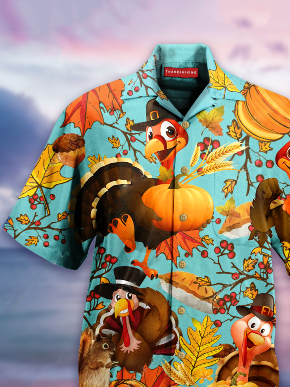 Joymitty Men's Thanksgiving Shirt Collar Abstract Printed Hawaiian Shirts & Tops