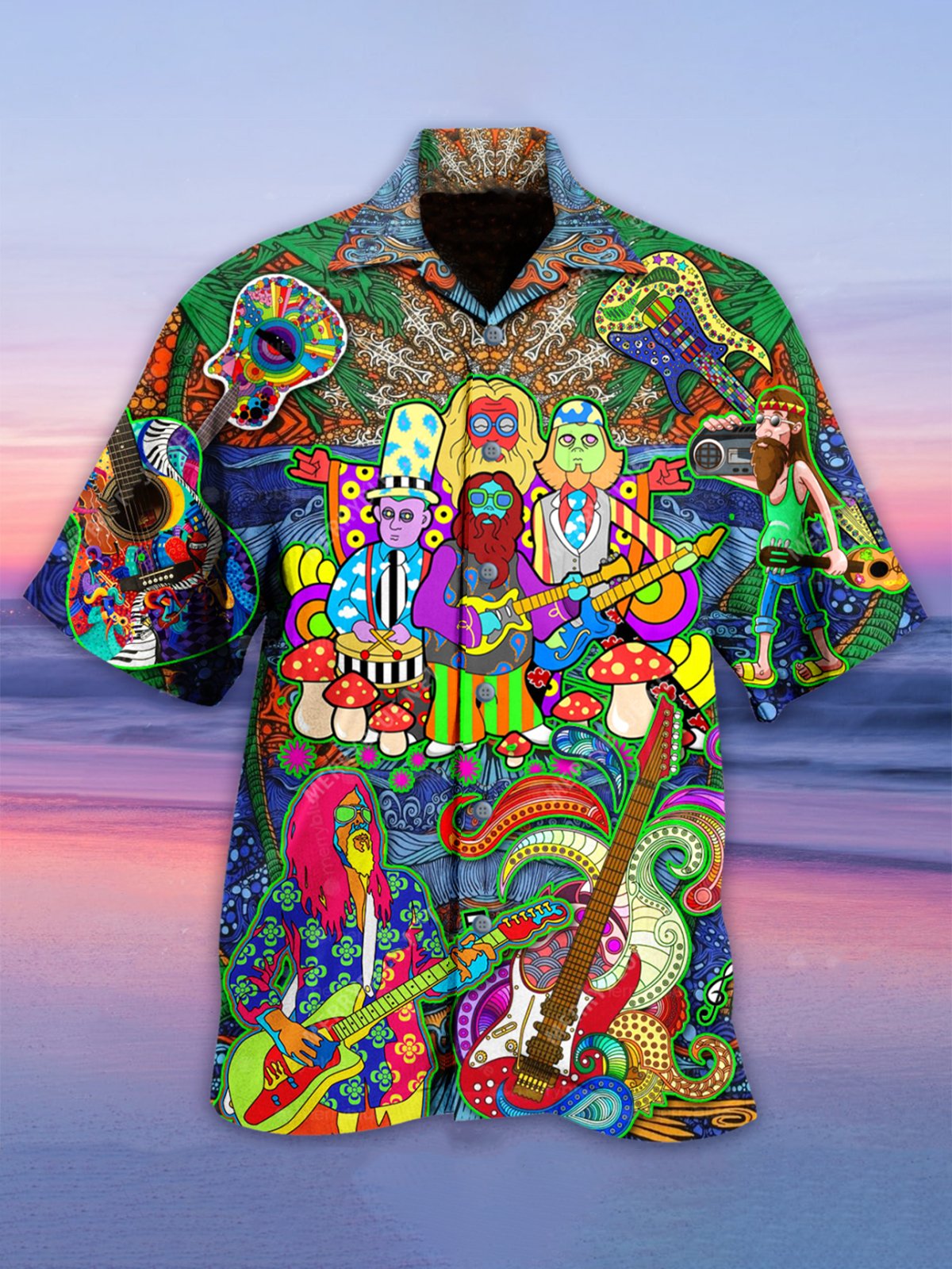 Hawaiian Hippie Retro Music Elements Men's Casual Short-sleeved Shirt