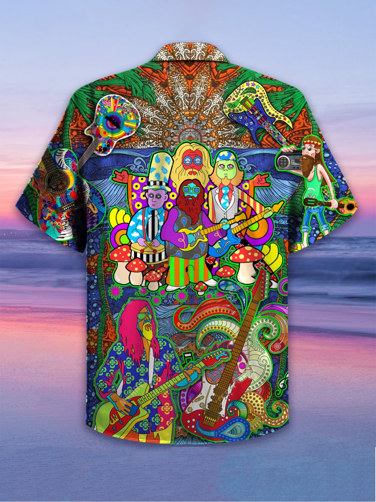 Hawaiian Hippie Retro Music Elements Men's Casual Short-sleeved Shirt