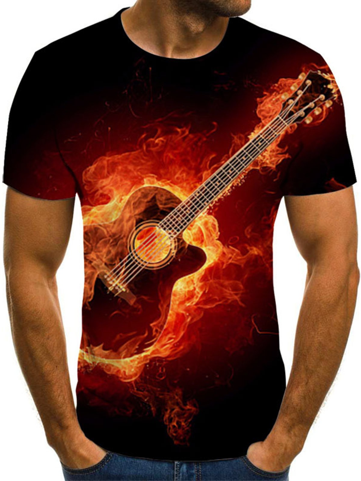 3D Guitar Print Men's T-shirt