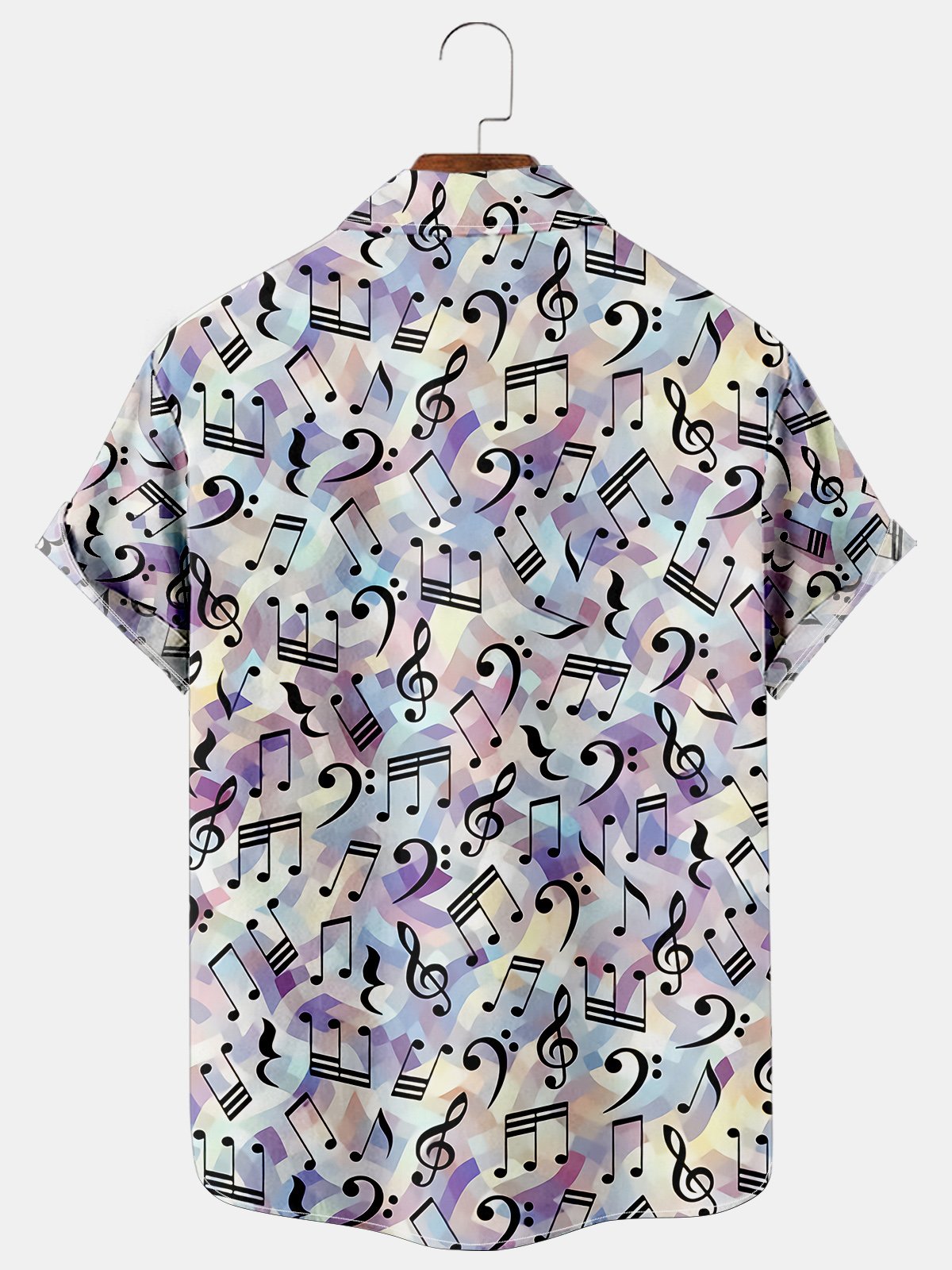 Vacation Leisure Music Element Musical Note Pattern Hawaiian Style Printed Shirt Top