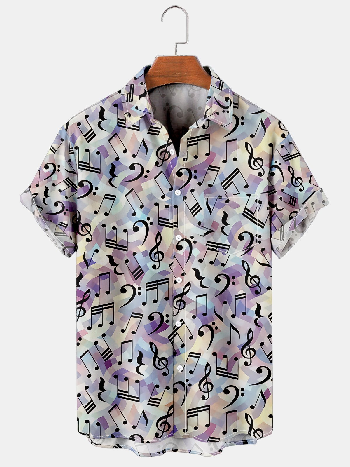 Vacation Leisure Music Element Musical Note Pattern Hawaiian Style Printed Shirt Top
