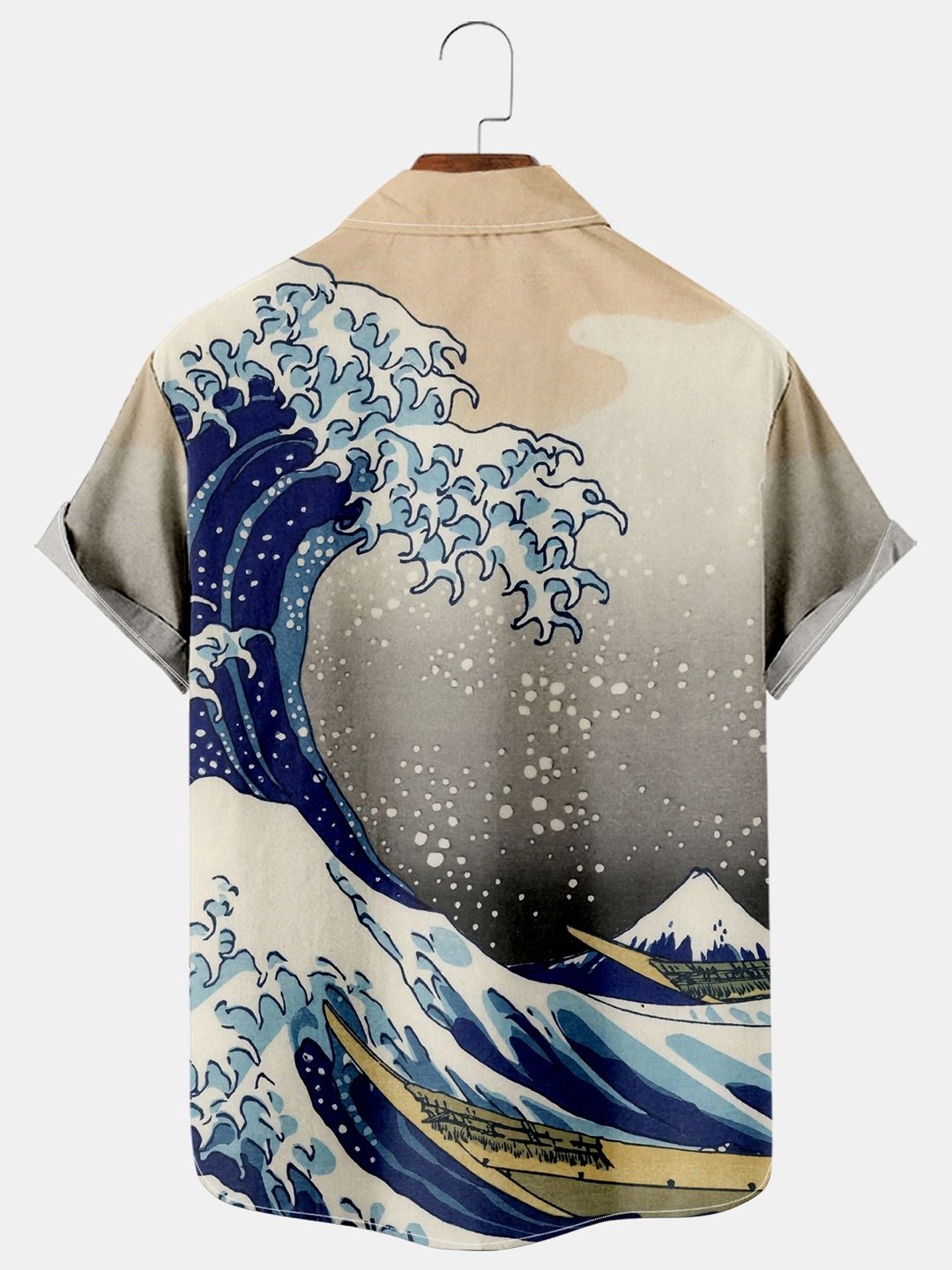 Mens Vintage Ukiyoe Hawaiian Shirts Casual Wave Print Pocket Short Sleeve Top