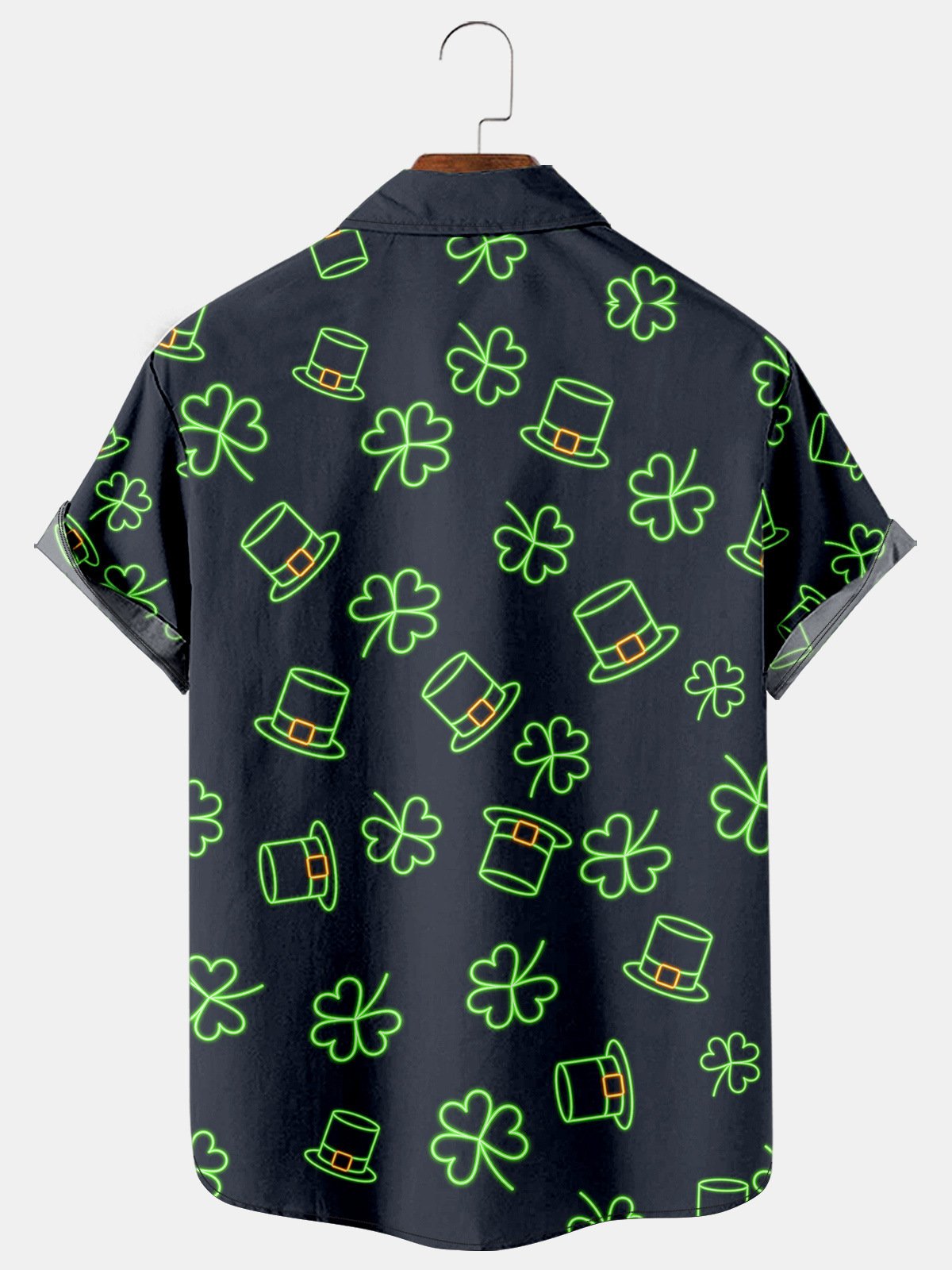 Mens St Patrick’s Day Shamrock Print Casual Breathable Short Sleeve Hawaiian Shirts