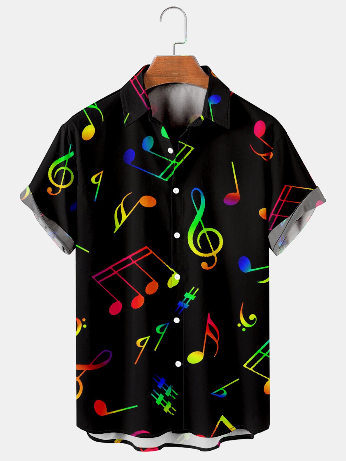 Men's Music Print Casual Short Sleeve Shirt