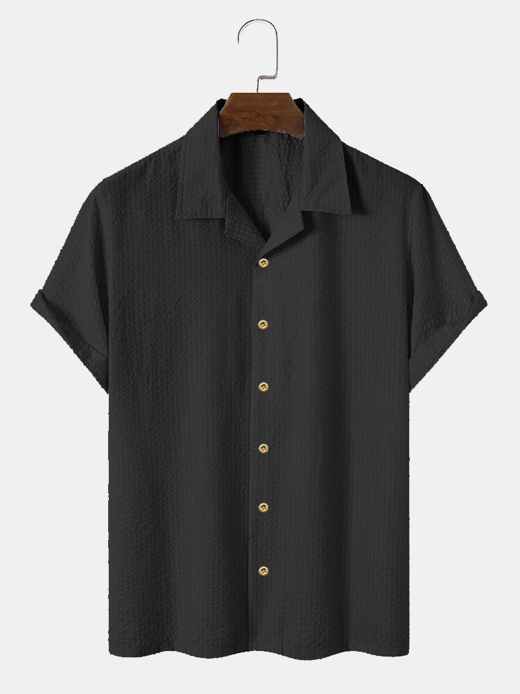 Men's Plain Seersucker Wrinkle Free Casual Shirts Multicolor Basic Tops