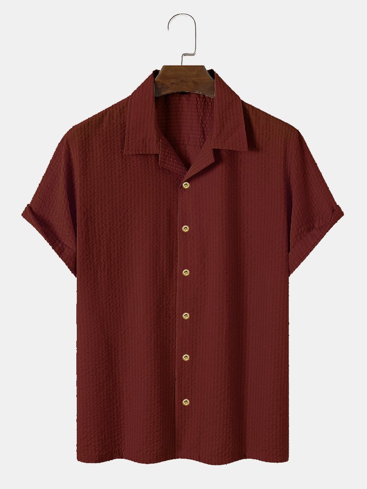 Men's Plain Seersucker Wrinkle Free Casual Shirts Multicolor Basic Tops