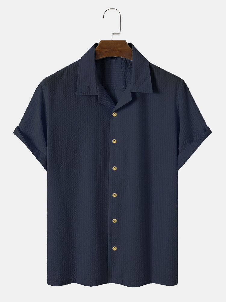 Men's Plain Seersucker Wrinkle Free Casual Shirts Multicolor Basic Tops