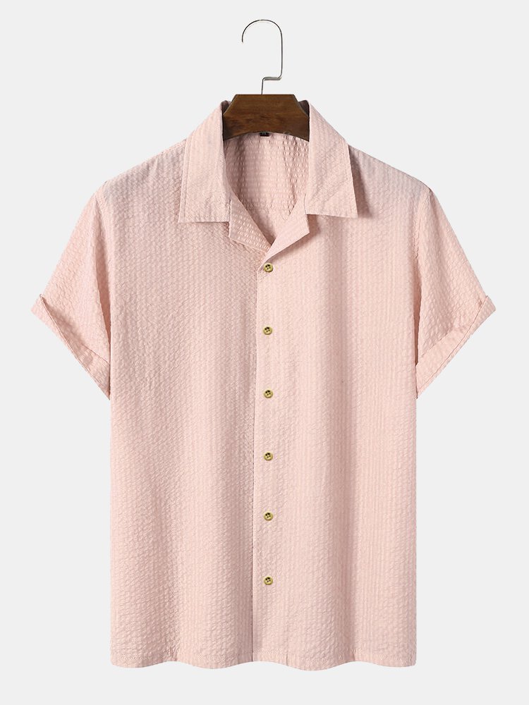 Men's Plain Seersucker Wrinkle Free Casual Shirts Multicolor Basic Tops