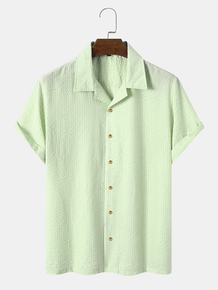 Men's Plain Seersucker Wrinkle Free Casual Shirts Multicolor Basic Tops