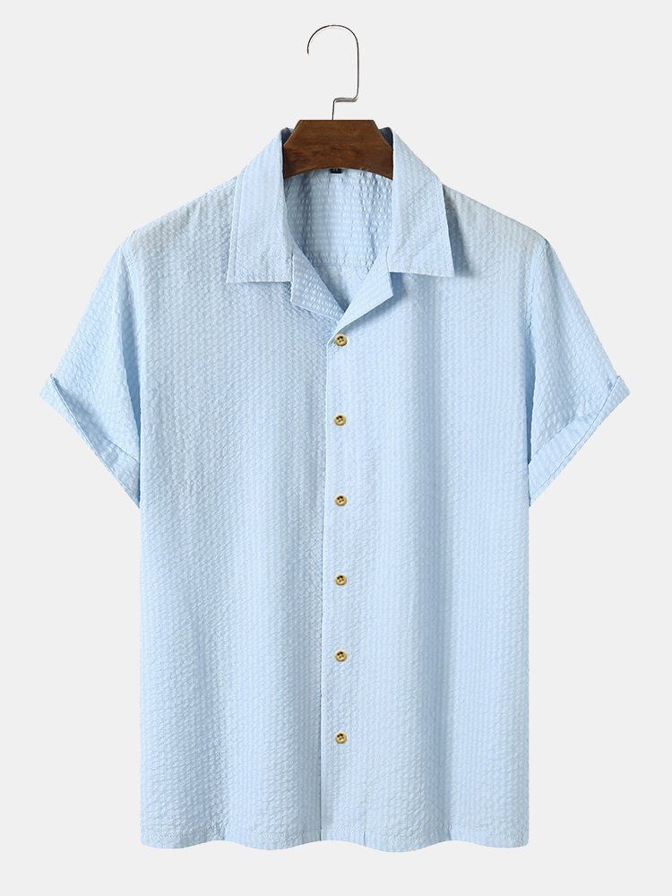 Men's Plain Seersucker Wrinkle Free Casual Shirts Multicolor Basic Tops