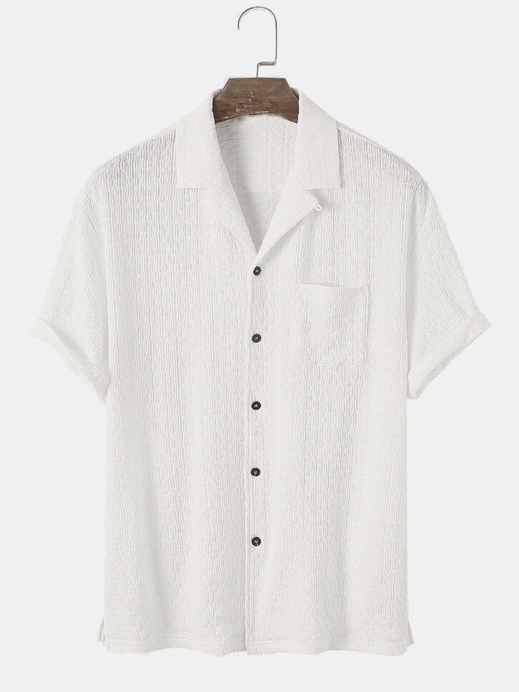 Men's Striped Textured Seersucker Wrinkle-Free Casual Short Sleeve Shirt with Pockets