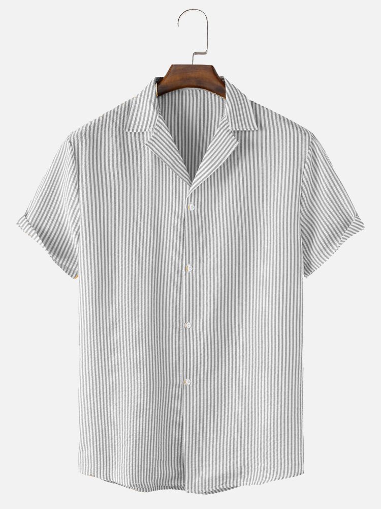 Men's Wrinkle Free Seersucker Striped Shirts Plus Size Casual Shirts
