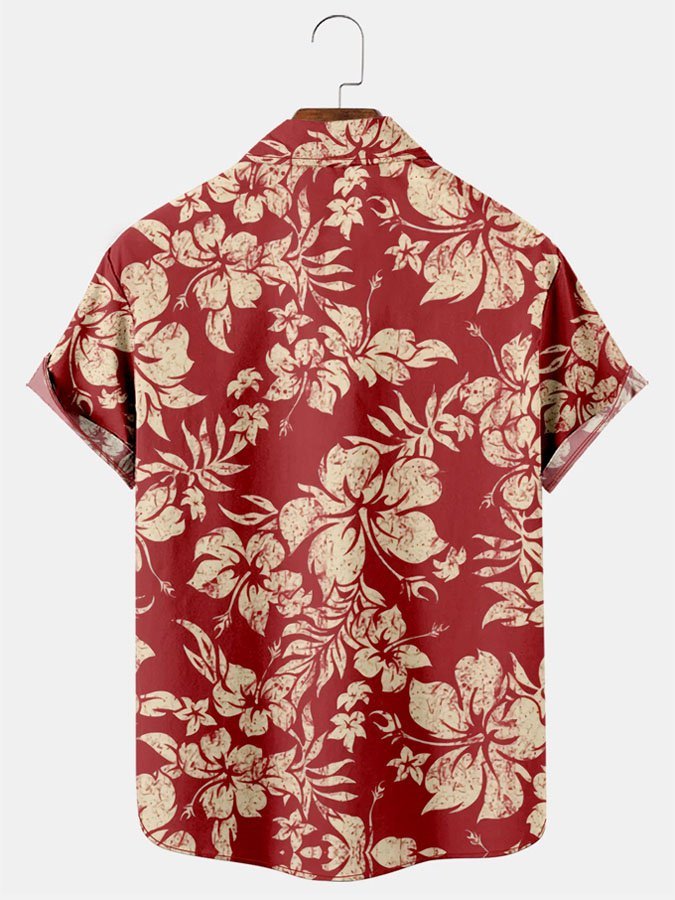 Holiday Style Hawaiian Series Plant Flower Leaf Element Lapel Short-Sleeved Shirt