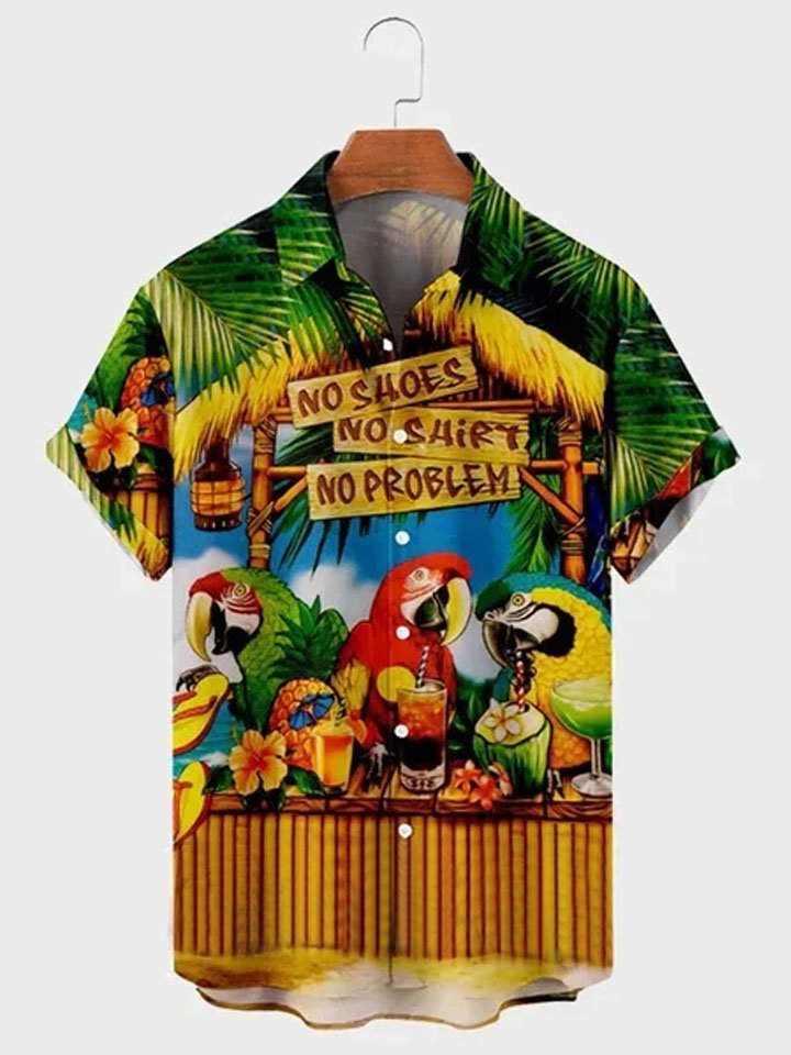 Men's Casual Holiday Margaritaville Party Print Short Sleeve Hawaiian Shirt