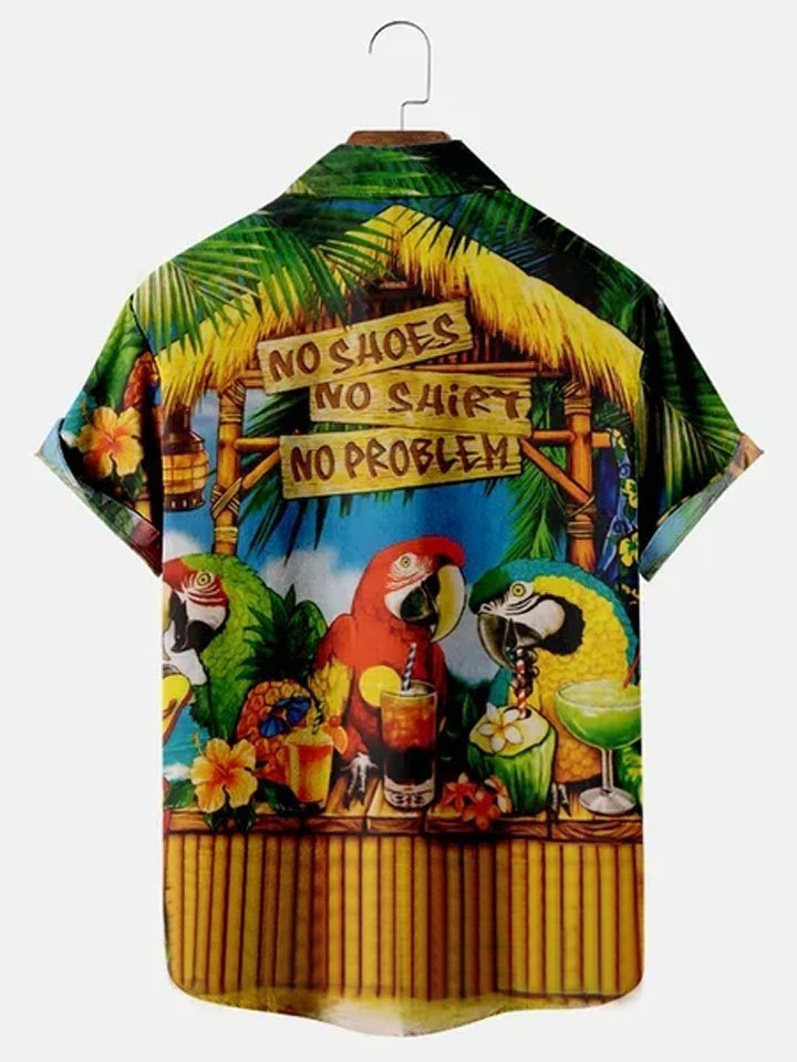 Men's Casual Holiday Margaritaville Party Print Short Sleeve Hawaiian Shirt