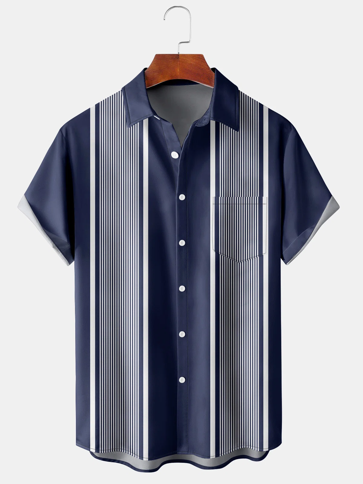 Mens Striped Cotton-Blend Casual Short Sleeve Shirts