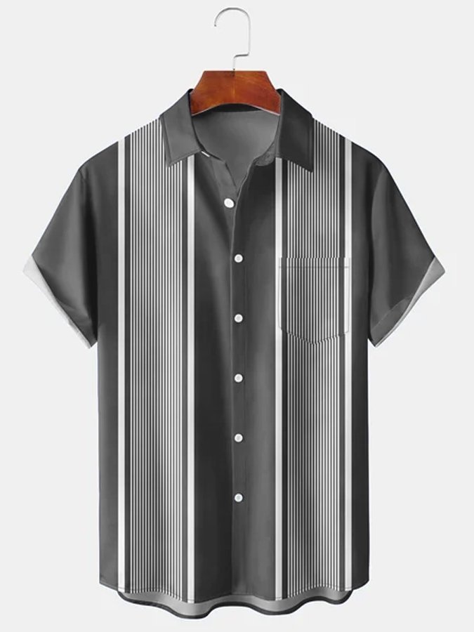 Mens Striped Cotton-Blend Casual Short Sleeve Shirts