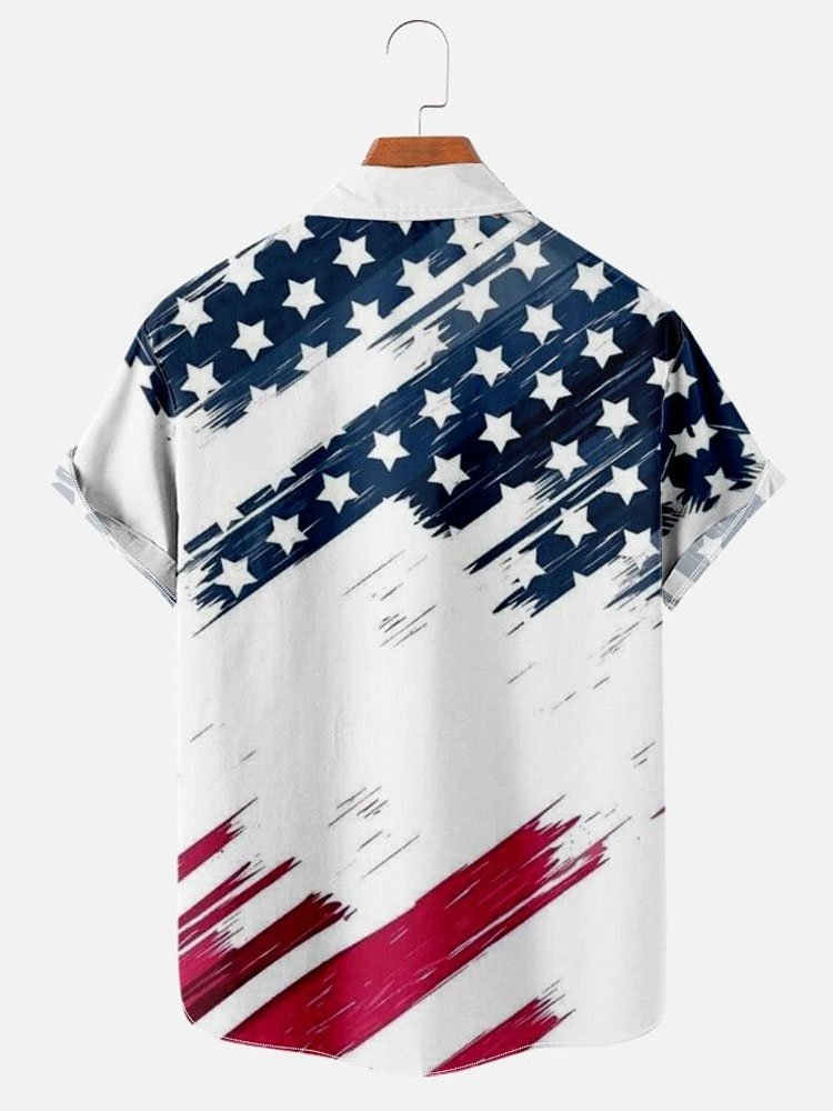 Men's Trendy Star Stripe Print Short Sleeve Shirt