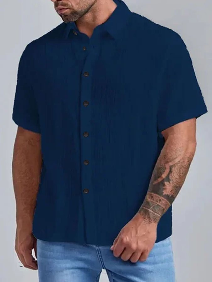 Men's Seersucker Wrinkle-Free Solid Color Casual Basic Short Sleeve Shirt