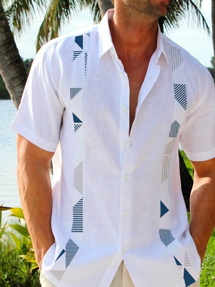 Cotton Linen Men's Casual Short Sleeve Hawaiian Shirt