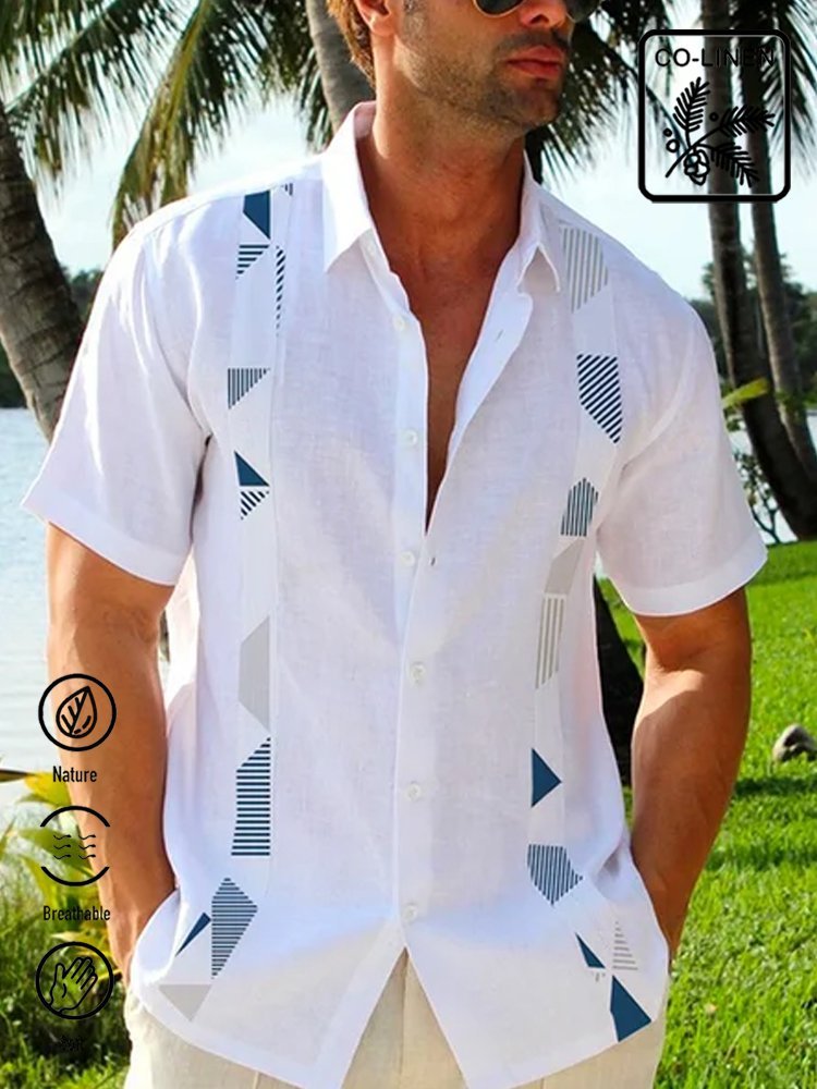 Cotton Linen Men's Casual Short Sleeve Hawaiian Shirt