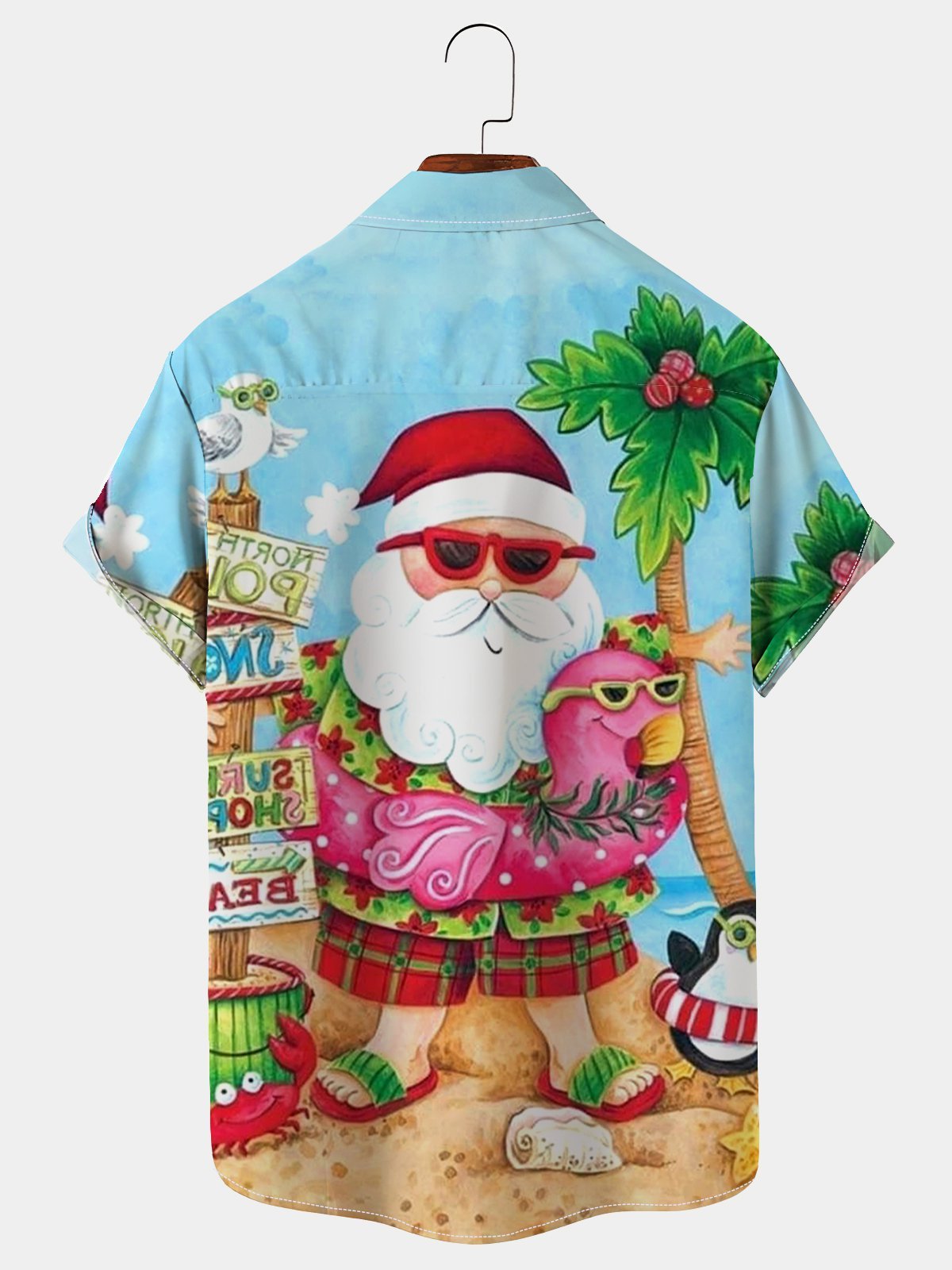 Men's Christmas Hawaiian Short Sleeve Seersucker Wrinkle Free Shirt