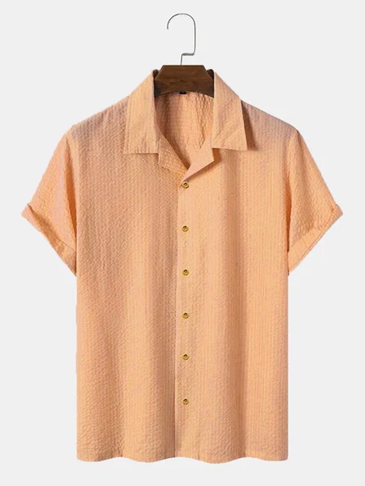 Men's Plain Seersucker Wrinkle Free Casual Shirts Multicolor Basic Tops