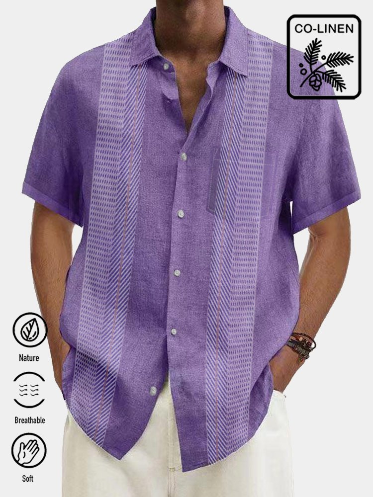 Cotton Linen Breathable Men's Hawaiian Short Sleeve Button-Up Shirt