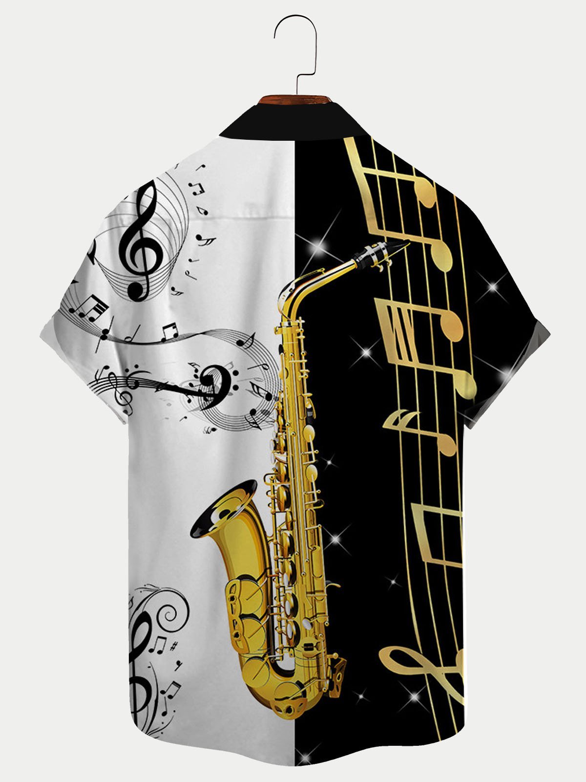  Mens Classic Music Jazz Shirts Note Saxophone Tuckless Button Plus Size Shirts