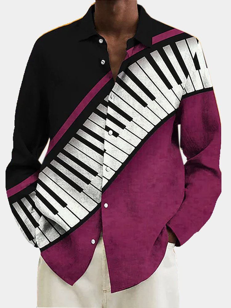  Men's Music Hawaiian Long Sleeve Shirt Button Up