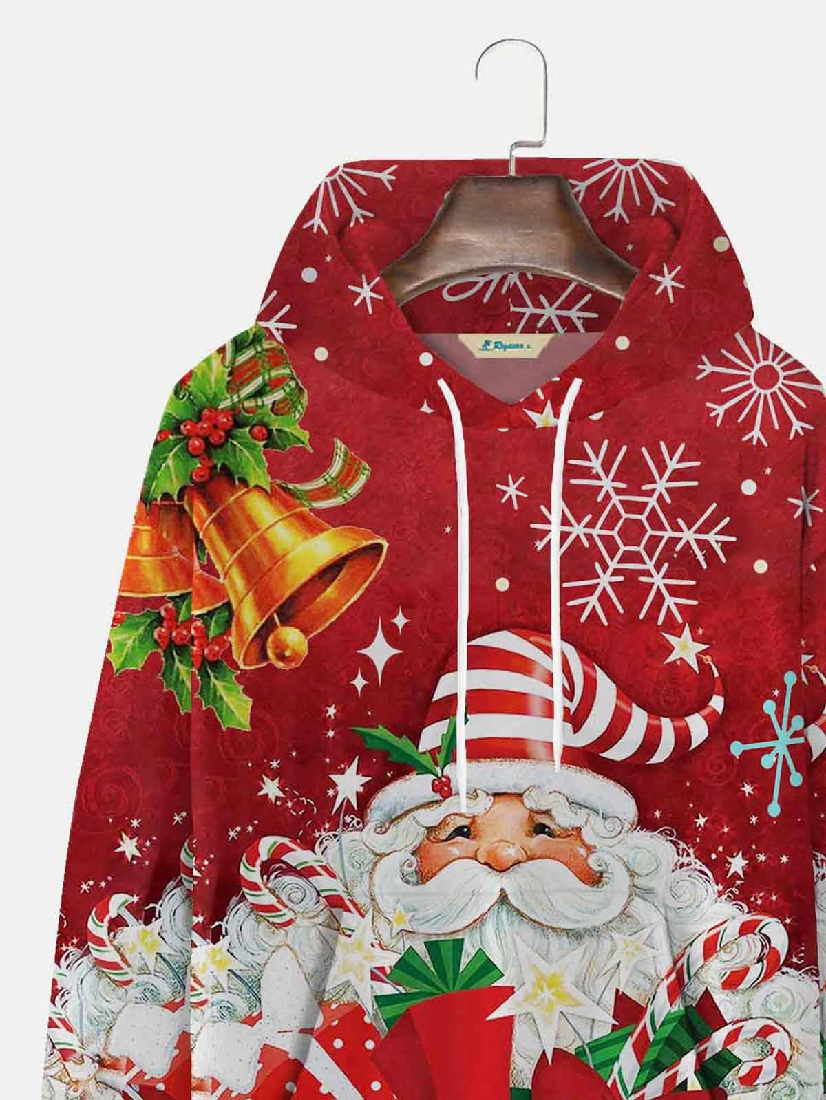  Men's Christmas Hoodies Santa Gift Candy Cane Bells Red Plus Size Sweatshirts