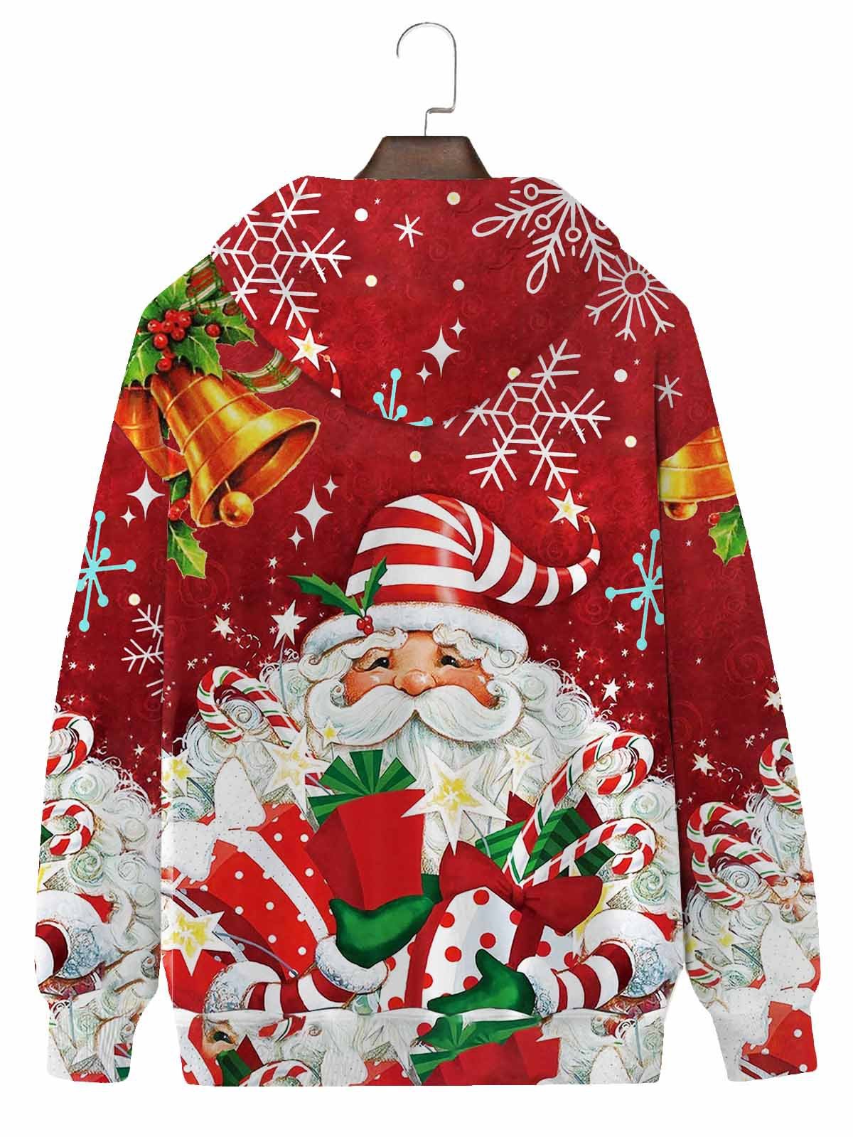  Men's Christmas Hoodies Santa Gift Candy Cane Bells Red Plus Size Sweatshirts