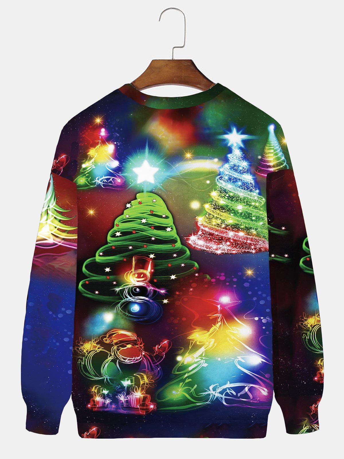 JoyMitty Men's Holiday Christmas Sweatshirt Neon Christmas Tree Gradient Plus Size Sweatshirts