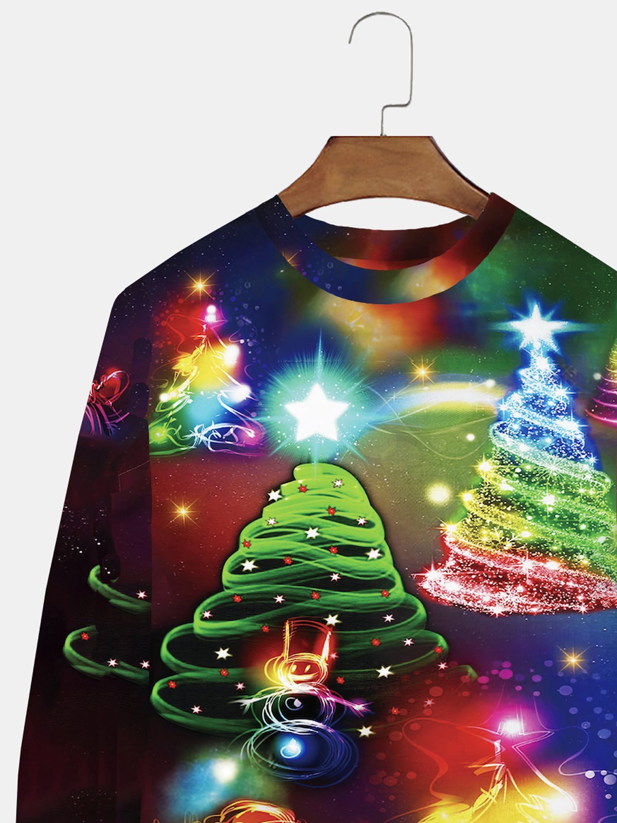 JoyMitty Men's Holiday Christmas Sweatshirt Neon Christmas Tree Gradient Plus Size Sweatshirts