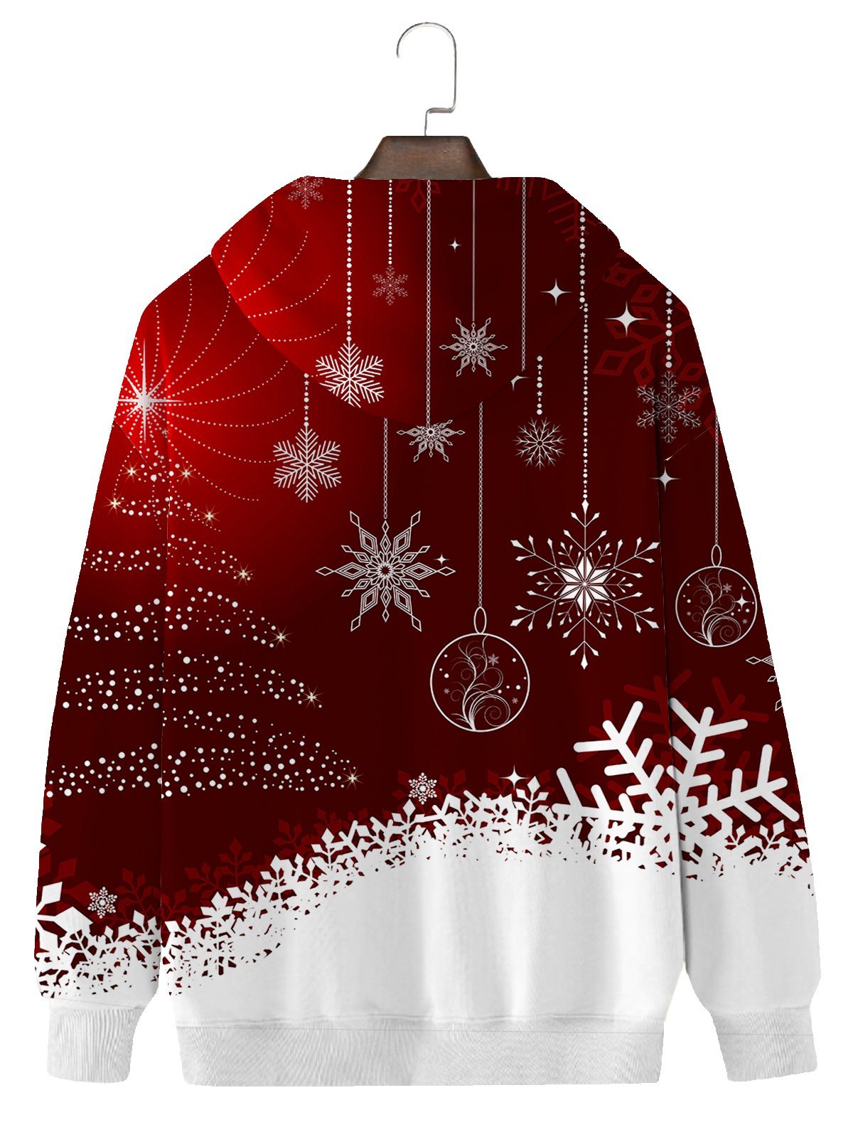  Men's Red Christmas Hoodie Snowflake Art Cotton Blend Plus Size Sweatshirt