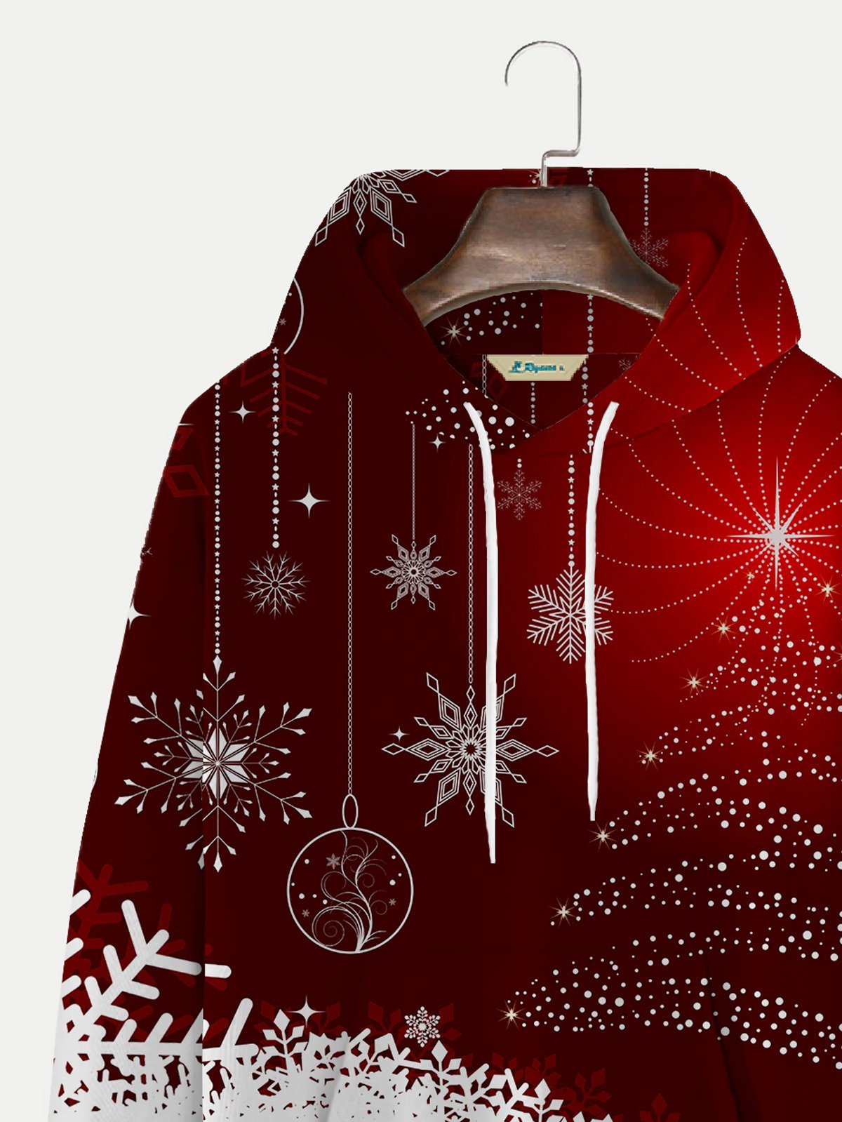  Men's Red Christmas Hoodie Snowflake Art Cotton Blend Plus Size Sweatshirt