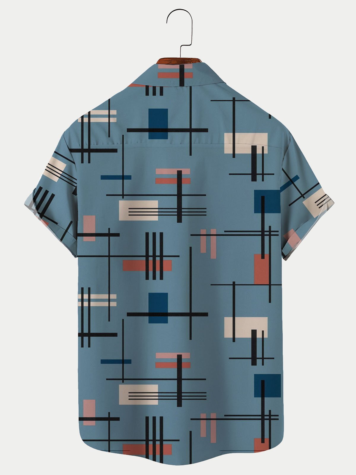  Men's Vintage Geometric Pattern Printed Hawaiian Shirt Breathable Plus Size Shirt