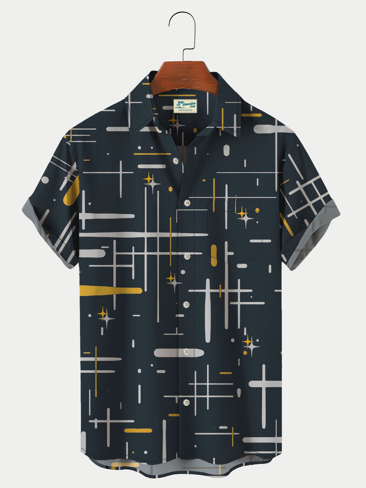 Men's Vintage Hawaiian Shirts Geometric Space Art Wrinkle Free Plus Size Camp Shirts