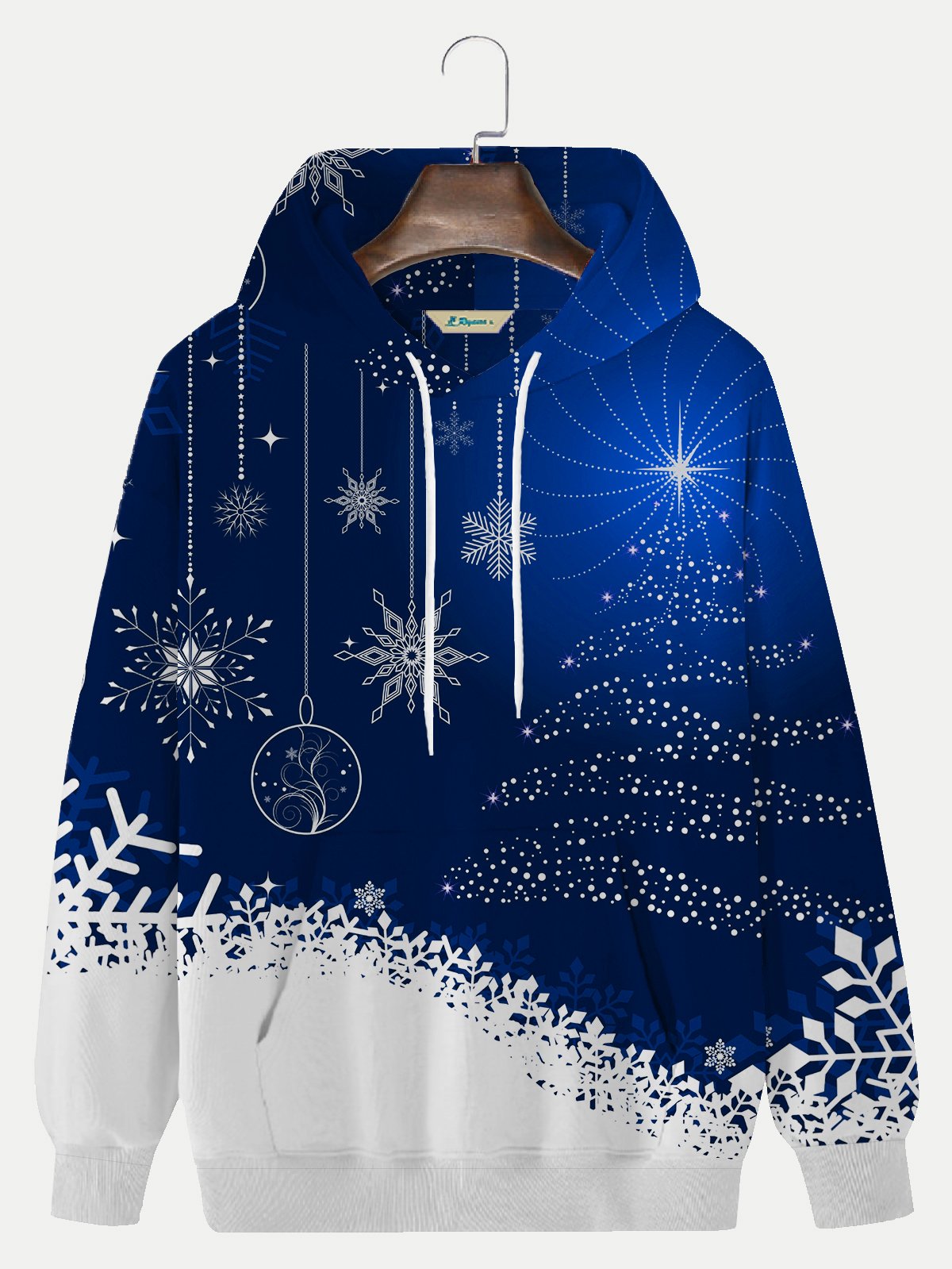 Men's Red Christmas Hoodie Snowflake Art Cotton Blend Plus Size Sweatshirt
