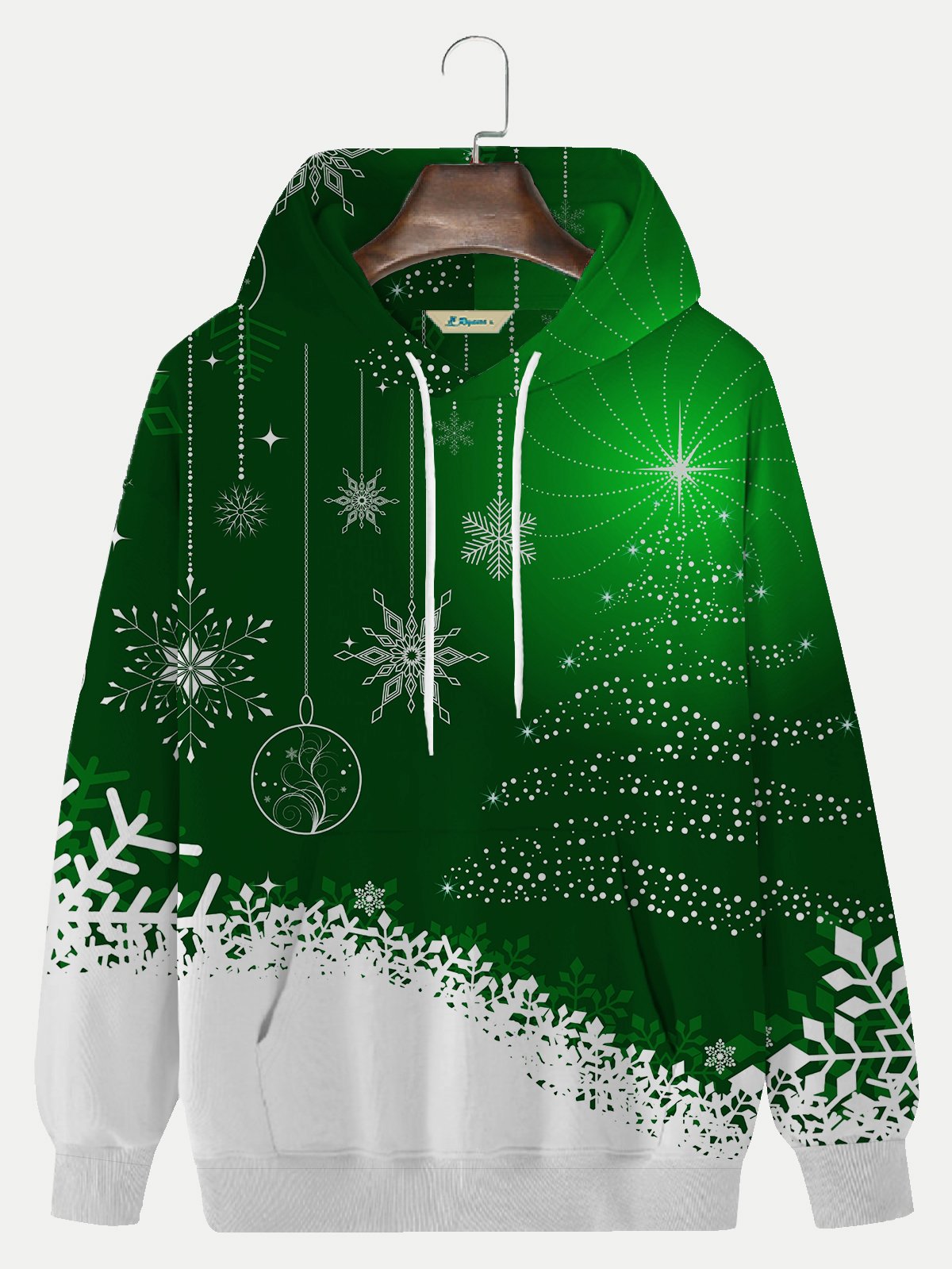  Men's Red Christmas Hoodie Snowflake Art Cotton Blend Plus Size Sweatshirt