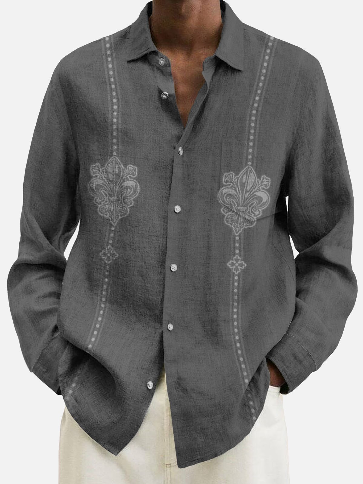 Vintage Striped Print Bowling Long Sleeve Shirt  Men's Cotton Linen Plus Size Shirt