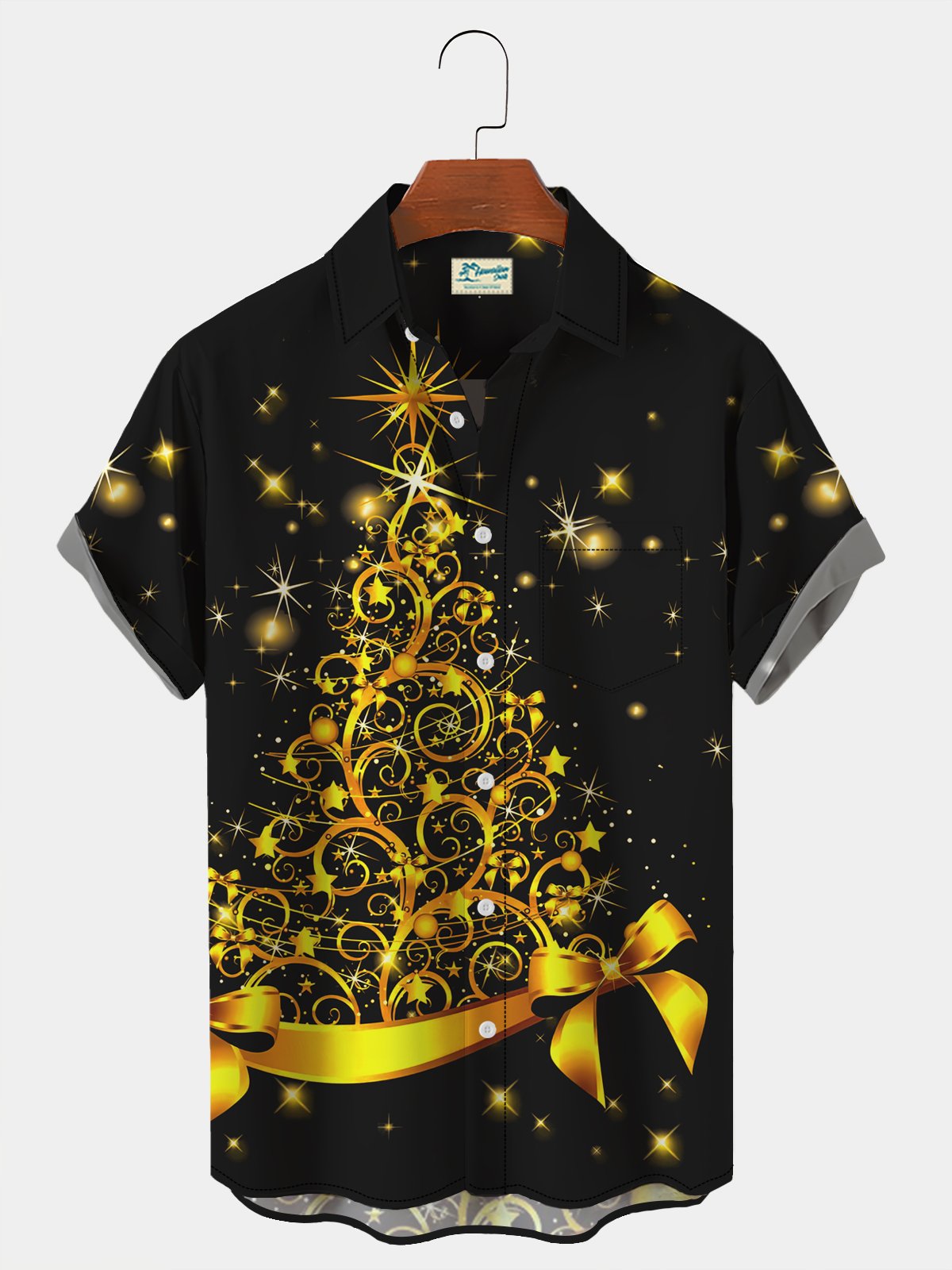  Men's Casual Shirt Purple Christmas Tree Hawaiian Short Sleeve Shirt
