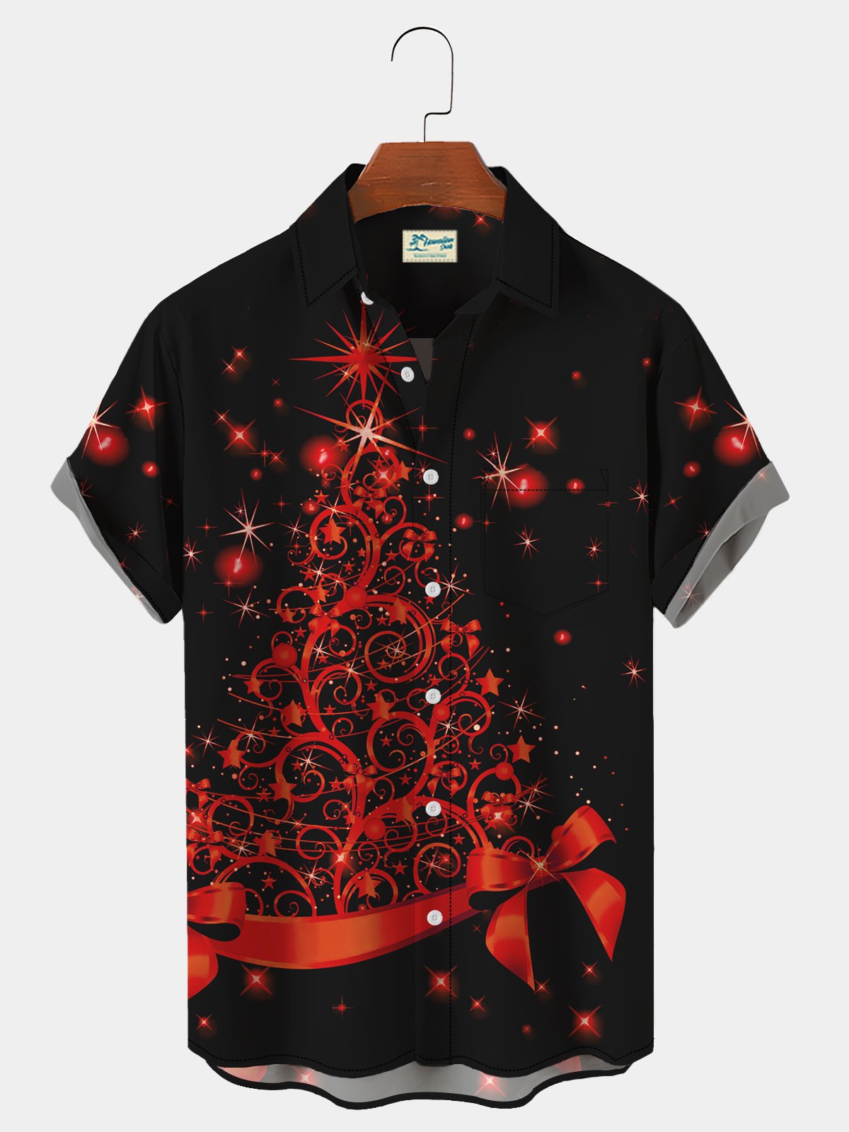 Men's Casual Shirt Purple Christmas Tree Hawaiian Short Sleeve Shirt